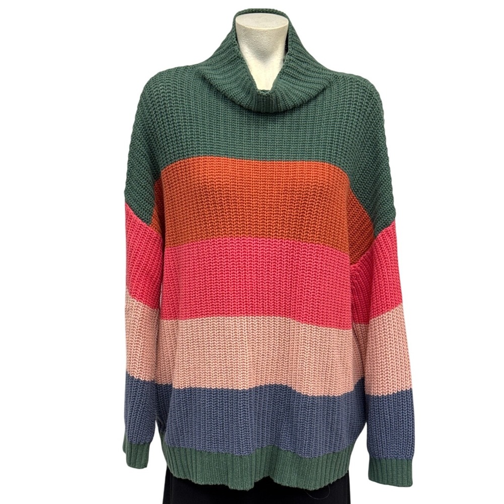 American Eagle Striped Turtleneck Sweater Knit Pullover Colorful Cozy‎